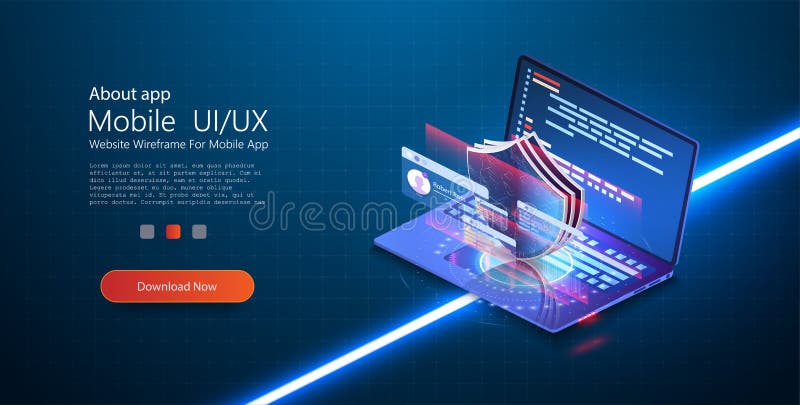 Isometric personal data protection web banner concept. Cyber security and privacy. Network digital technology concept vector illustration