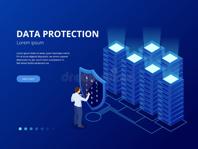 Isometric personal data protection web banner concept. Cyber security and privacy. Traffic Encryption, VPN, Privacy stock illustration