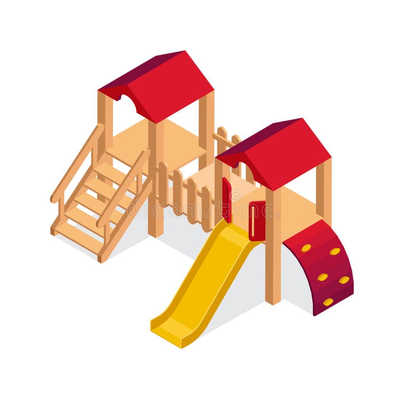 Isometric playground building element. Kids slide vector icon stock illustration