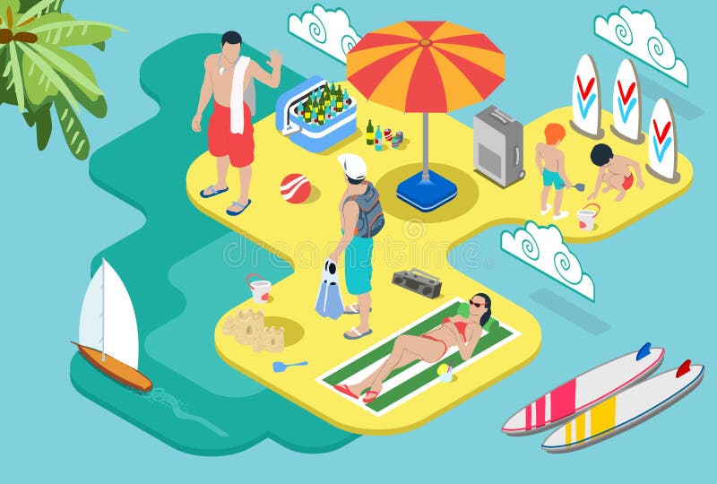 Isometric Plażowy życie - wakacje letni pojęcie ilustracja wektor Isometric Plażowy życie - wakacje letni pojęcie ilustracja wektor