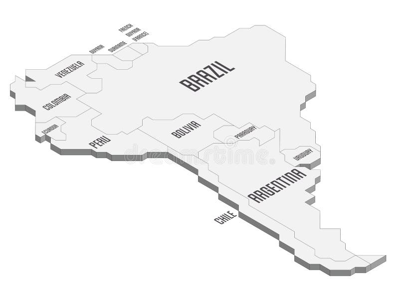 Isometric political map of South America stock illustration