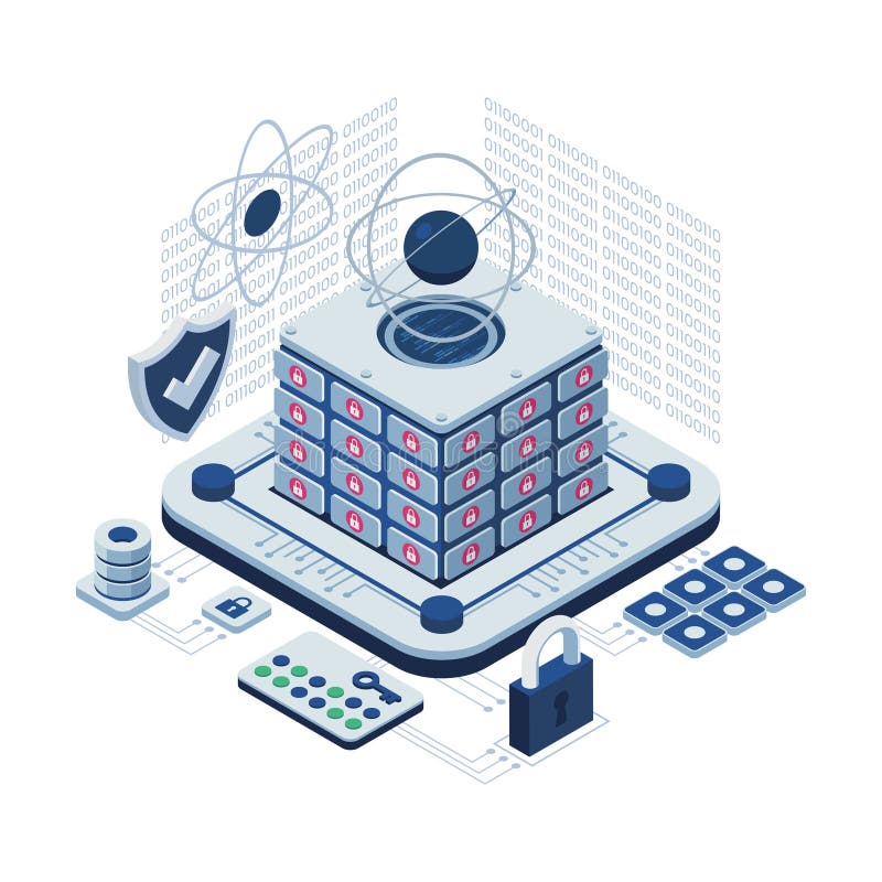 Isometric Quantum Resistant Encryption with a Central Secure Server stock illustration