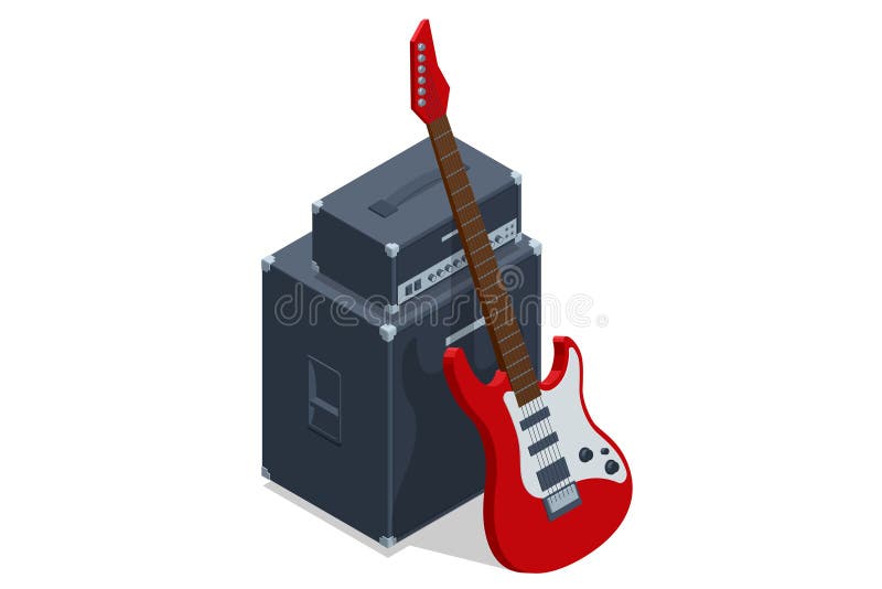 Isometric Realistic Electric Guitar. Acoustic and Electric Guitar
