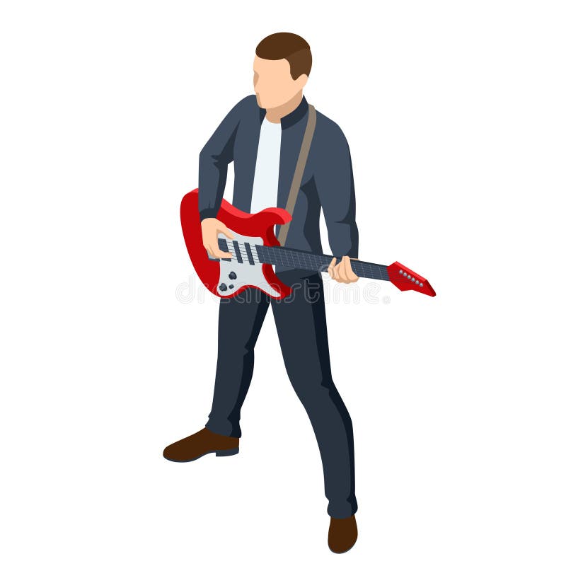 Isometric Realistic Electric Guitar. Man Playing an Electric Guitar