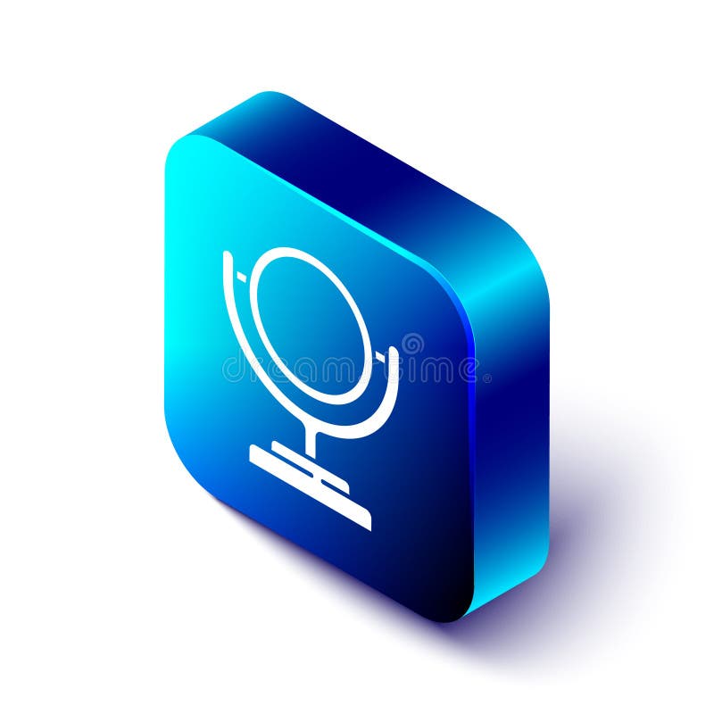 Isometric Round makeup mirror icon isolated on white background. Blue square button. Vector. vector illustration