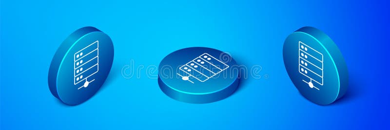 Isometric Server Data Web Hosting-ikon isolerad på blå bakgrund. Blåcirkelknapp. Vector vektor illustrationer