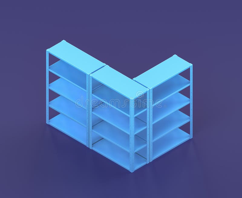 Isometric shelf on blue background, single color workshop tool, 3d rendering vector illustration