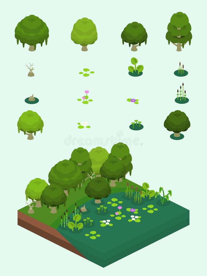 Free Isometric Simple Plants Set - Wetland Biome Stock Photo - 108524600