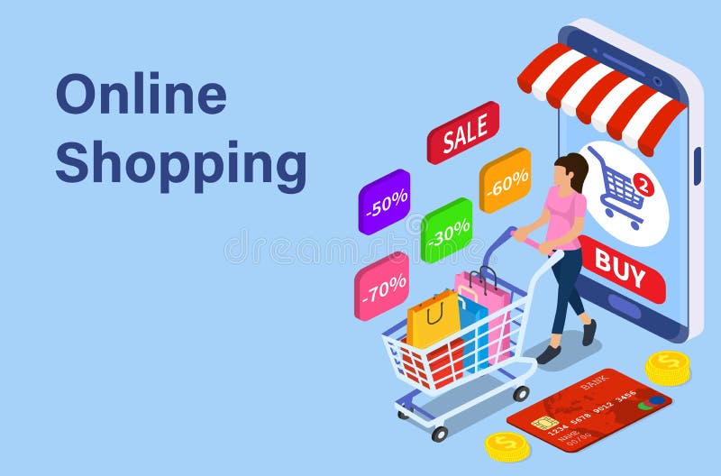 Isometric smartphone online shopping concept royalty free illustration Isometric smartphone online shopping concept royalty free illustration