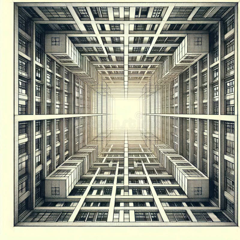 Isometric square bottom view from inside building stock illustration