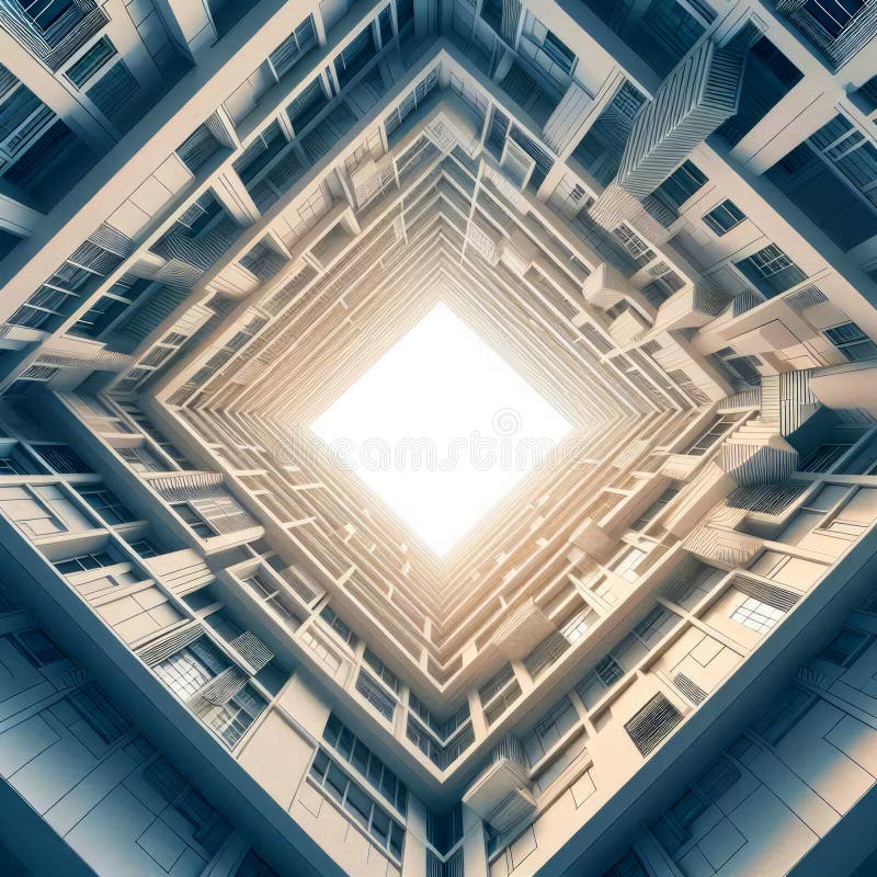 Isometric square bottom view from inside building vector illustration