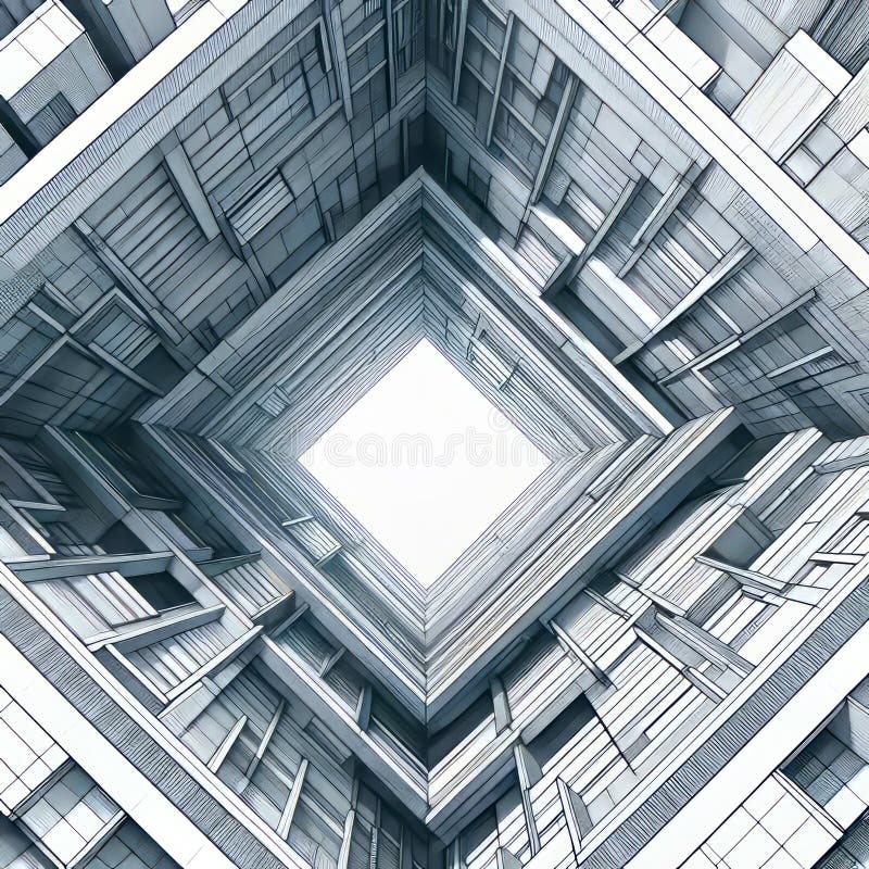 Isometric square bottom view from inside building stock illustration