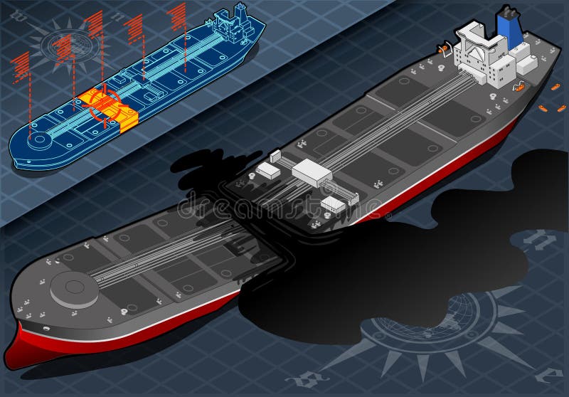 Isometric statku tankowiec Niszczący w Dwa częściach w Frontowym widoku ilustracji Isometric statku tankowiec Niszczący w Dwa częściach w Frontowym widoku ilustracji