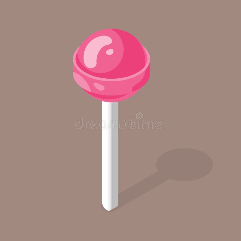 Isometric style 3d vector illustration of pink candy on a stick.