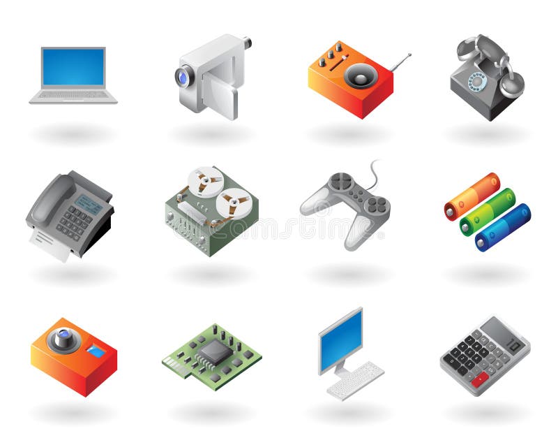 Isometric-style icons for electronics