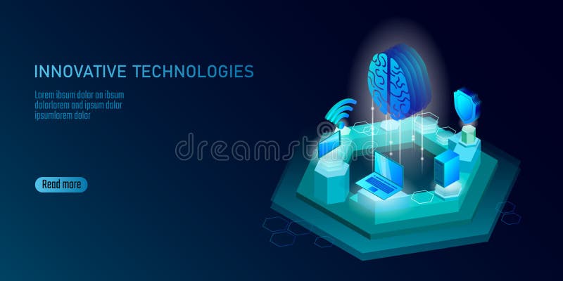 Isometric sztucznej inteligenci biznesu pojęcie Błękitny rozjarzony isometric informacja osobista dane związku komputer osobisty royalty ilustracja Isometric sztucznej inteligenci biznesu pojęcie Błękitny rozjarzony isometric informacja osobista dane związku komputer osobisty royalty ilustracja