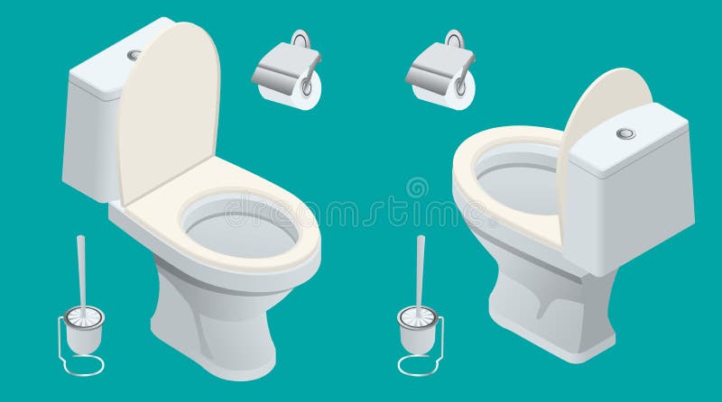 Isometric Toilet equipment collection for interior design. Set of different toilet sinks types. Vector illustration