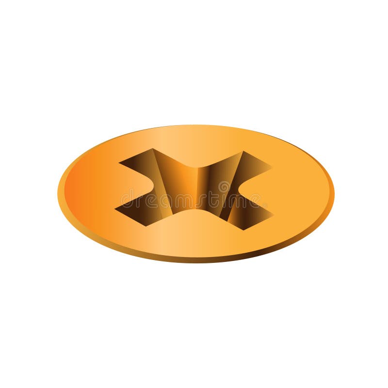 Isometric, Twisted in surface golden self-tapping screw, head. Macro view of wide gold a hat metalware isolated on white vector illustration Isometric, Twisted in surface golden self-tapping screw, head. Macro view of wide gold a hat metalware isolated on white vector illustration