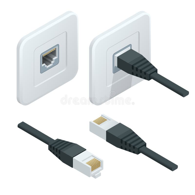Isometric Vector network socket icon. LAN cable network internet. stock illustration