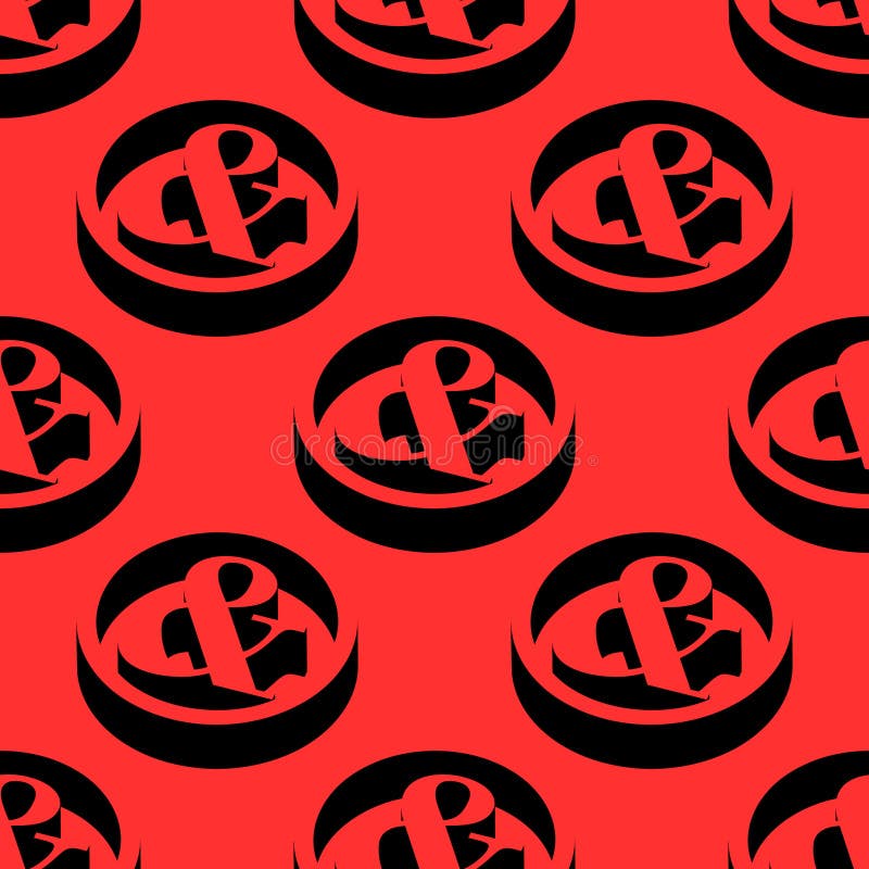 Isometric vector pattern featuring stylized ampersand signs in black on red background with deep shadows and circular 3D elements royalty free illustration