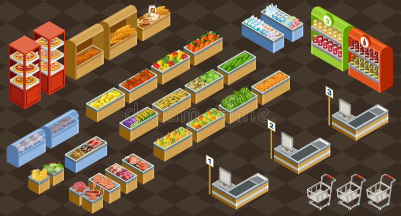 Isometric vector supermarket