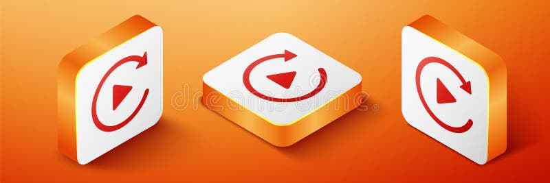 Isometric Video play button like simple replay icon isolated on orange background. Orange square button. Vector vector illustration