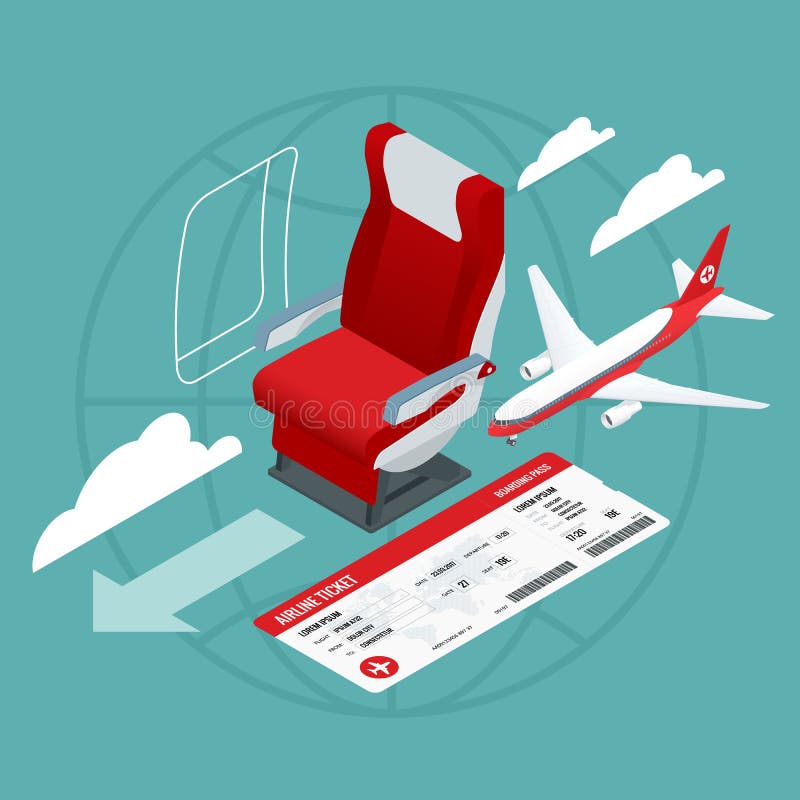 Isometric View of the Interior of an Airplane. Airplane passengers and crew. Airline travel, business trip, vacation. stock illustration Isometric View of the Interior of an Airplane. Airplane passengers and crew. Airline travel, business trip, vacation. stock illustration