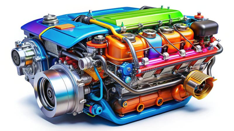Isometric View of a Modern Car Engine A Detailed Exploration of Automotive Technology and Precision Engineering stock illustration