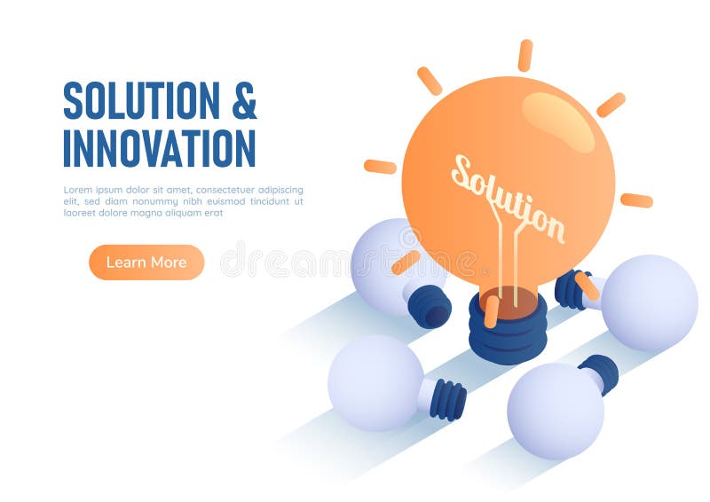 Isometric Web Banner Illuminated Light Bulb Among Laying Broken Bulb royalty free illustration