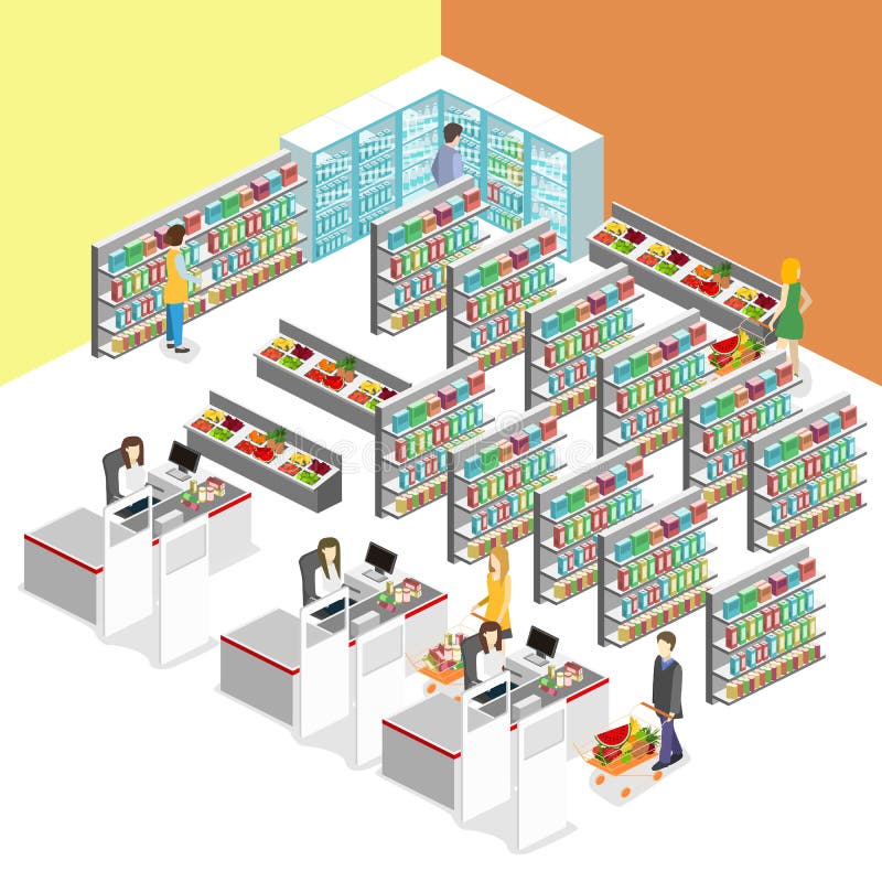 Isometric wnętrze sklep spożywczy ilustracja wektor Isometric wnętrze sklep spożywczy ilustracja wektor