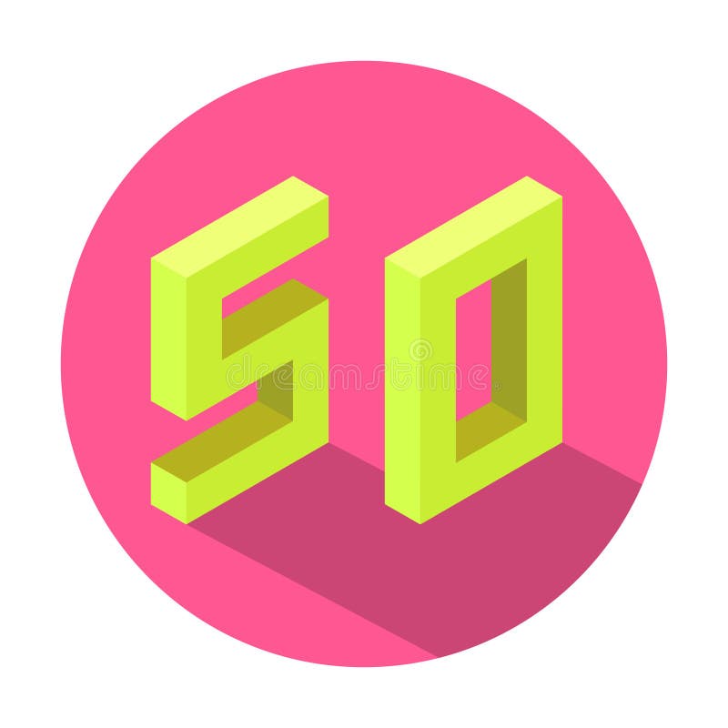 Isometric Yellow Number 50 with Shadow Over Pink Color Circle Stock