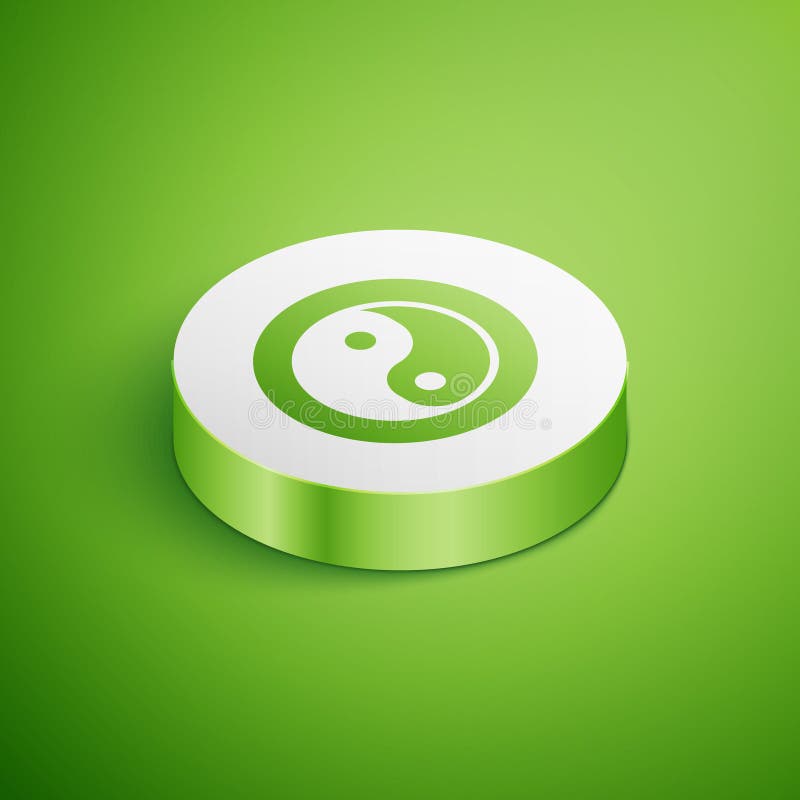 Isometric Yin Yang symbol of harmony and balance icon isolated on green background. White circle button. Vector royalty free illustration