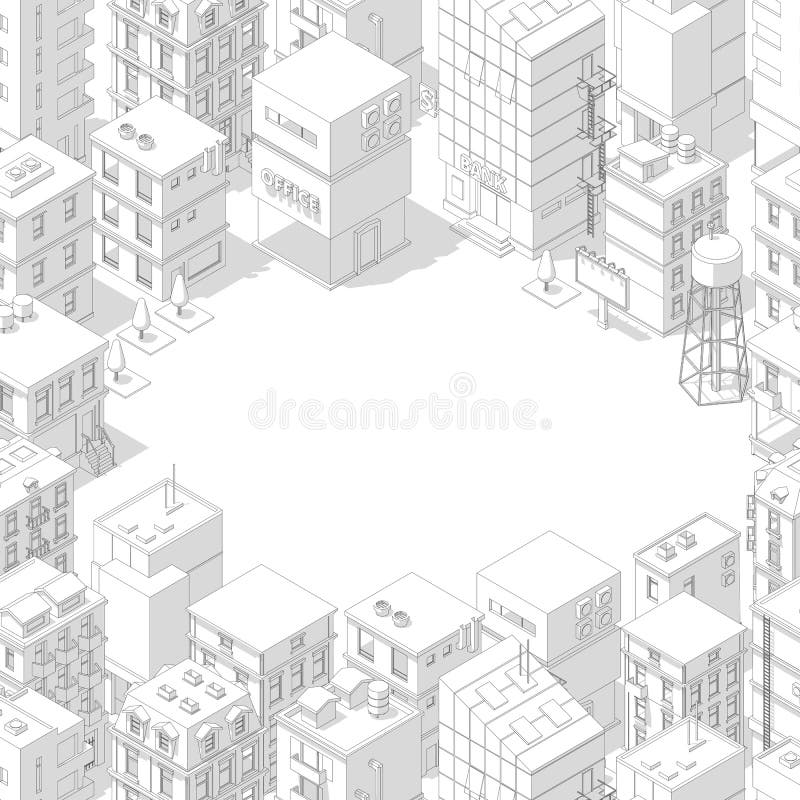 Isometric πλαίσιο κτηρίων πόλεων r Γκρίζο ύφος περιγράμματος περιλήψεων γραμμών Ακίνητη περιουσία υποβάθρου r o ελεύθερη απεικόνιση δικαιώματος Isometric πλαίσιο κτηρίων πόλεων r Γκρίζο ύφος περιγράμματος περιλήψεων γραμμών Ακίνητη περιουσία υποβάθρου r o ελεύθερη απεικόνιση δικαιώματος