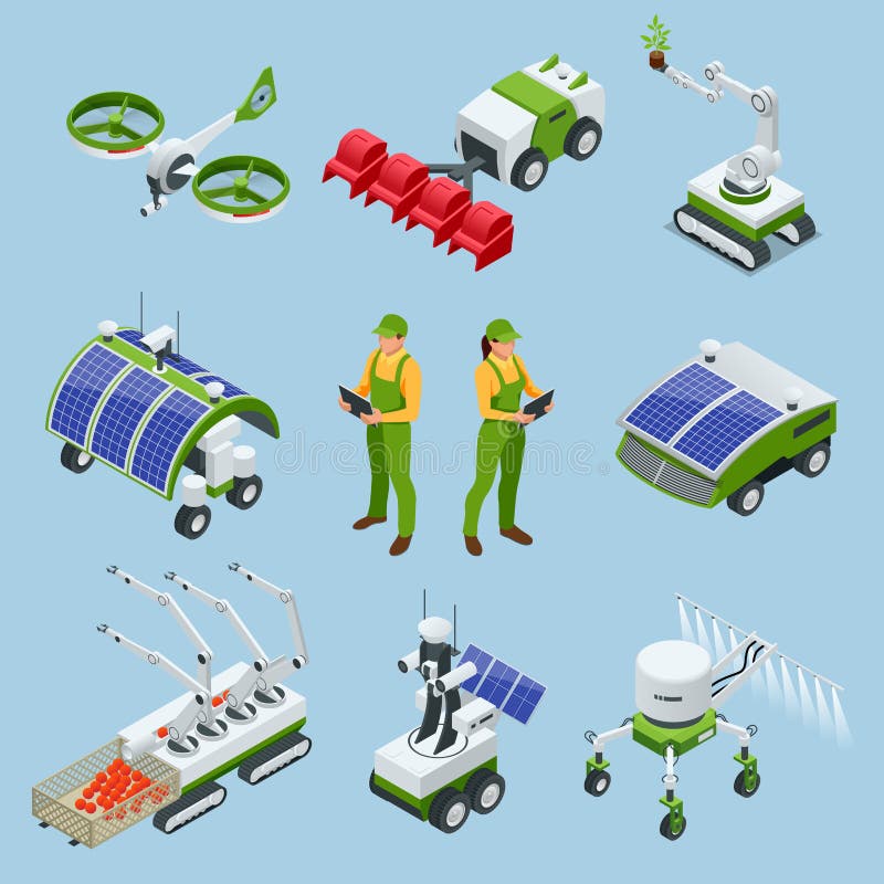 Isometric σύνολο έξυπνου ρομπότ 4 βιομηχανίας iot 0, ρομπότ στη γεωργία, ρομπότ καλλιέργειας, θερμοκήπιο ρομπότ Γεωργία έξυπνη ελεύθερη απεικόνιση δικαιώματος Isometric σύνολο έξυπνου ρομπότ 4 βιομηχανίας iot 0, ρομπότ στη γεωργία, ρομπότ καλλιέργειας, θερμοκήπιο ρομπότ Γεωργία έξυπνη ελεύθερη απεικόνιση δικαιώματος
