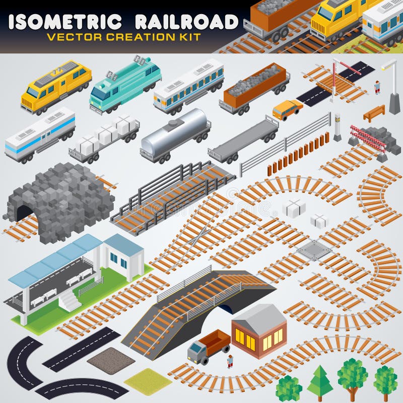 Isometric τραίνο σιδηροδρόμου Λεπτομερής τρισδιάστατη απεικόνιση ελεύθερη απεικόνιση δικαιώματος