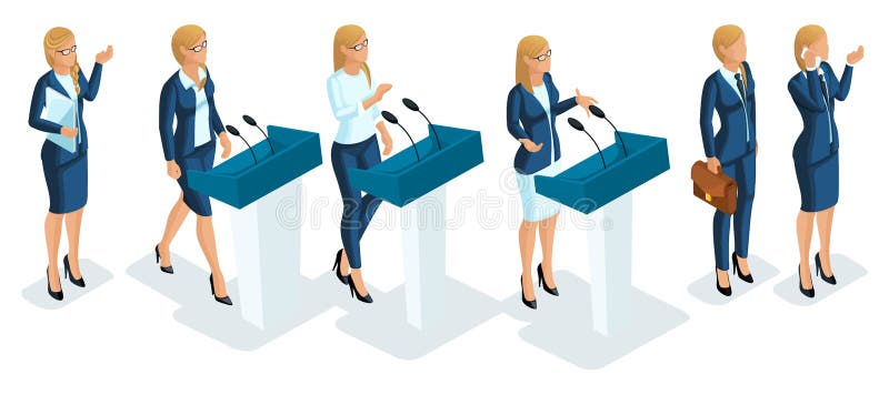 Isometrics sont des femmes d'affaires, chefs, présentateurs de TV, candidats présidentiels 3d jeune femme, femme d'affaires, élec illustration de vecteur Isometrics sont des femmes d'affaires, chefs, présentateurs de TV, candidats présidentiels 3d jeune femme, femme d'affaires, élec illustration de vecteur