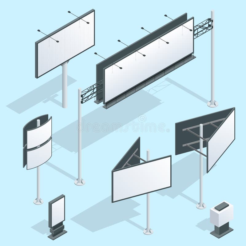 Isometrisch aanplakbord Reeks verschillende perspectieven die bouw voor openlucht reclame groot aanplakbord adverteren stock illustratie Isometrisch aanplakbord Reeks verschillende perspectieven die bouw voor openlucht reclame groot aanplakbord adverteren stock illustratie