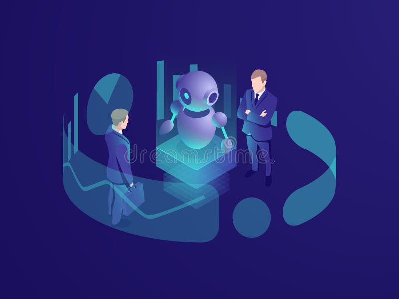 Isometrisch bedrijfsconcept de mens die, crm systeem, kunstmatige intelligentierobot ai, raadplegend slim agentschap, denken royalty-vrije illustratie Isometrisch bedrijfsconcept de mens die, crm systeem, kunstmatige intelligentierobot ai, raadplegend slim agentschap, denken royalty-vrije illustratie