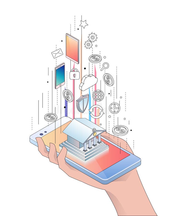 Isometrisch concept smartphone met mobiel bankwezen