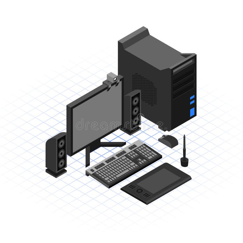 Isometrische Computer Vastgestelde Vectorillustratie vector illustratie Isometrische Computer Vastgestelde Vectorillustratie vector illustratie