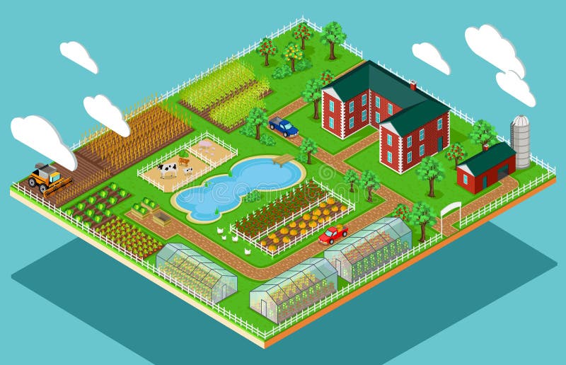Isometrische 3d Landbouw van het Pictogram Vlakke Landbouwbedrijf stock illustratie Isometrische 3d Landbouw van het Pictogram Vlakke Landbouwbedrijf stock illustratie