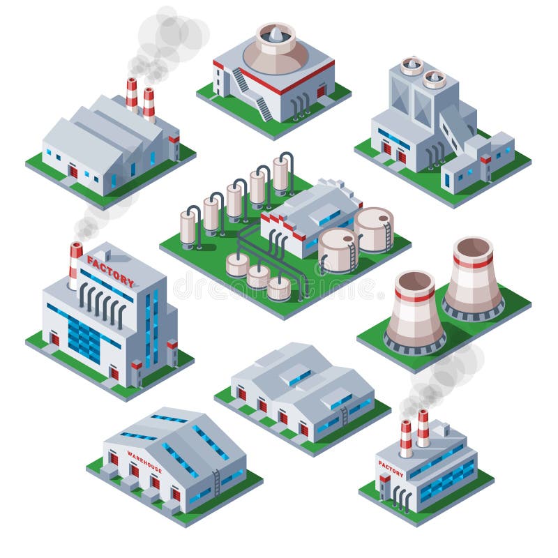 Isometrische Fabrik 3d, die industrielle Elementlagerarchitekturhaus-Vektorillustration errichtet vektor abbildung Isometrische Fabrik 3d, die industrielle Elementlagerarchitekturhaus-Vektorillustration errichtet vektor abbildung