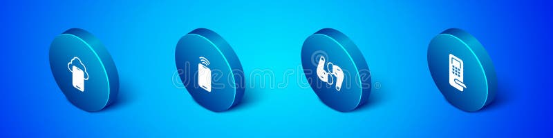 Set Isometric Cloud technology data Air headphones Digital door lock and Mobile with wi-fi wireless icon. Vector. Set Isometric Cloud technology data Air headphones Digital door lock and Mobile with wi-fi wireless icon. Vector.