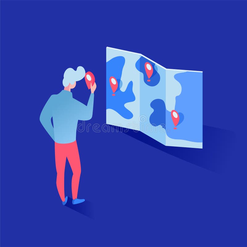Isometrische Illustration globaler Markt Analytics Männlicher Experte, der geotags auf Karte 3d, Planungsprojekte des Investors s vektor abbildung Isometrische Illustration globaler Markt Analytics Männlicher Experte, der geotags auf Karte 3d, Planungsprojekte des Investors s vektor abbildung