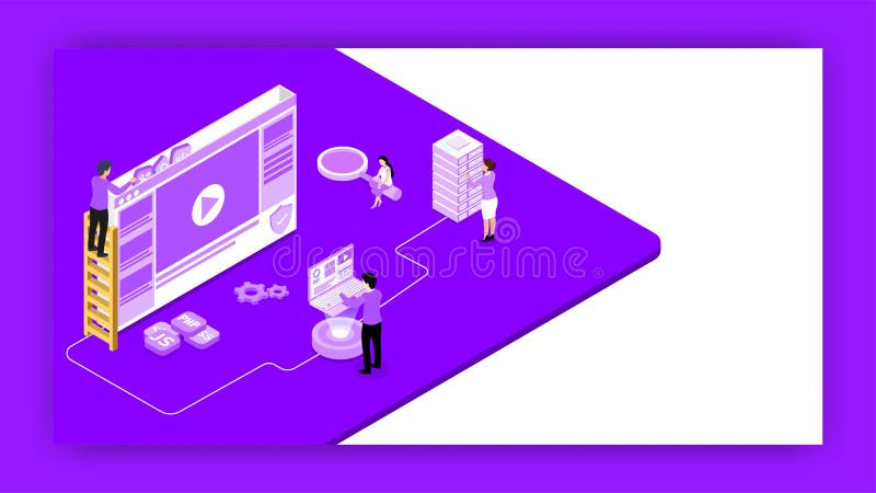 Isometrische Illustration von Web-Entwickler, die das Problem beheben oder Analysten Analyse Daten und Server für Web-Entwicklung lizenzfreie abbildung