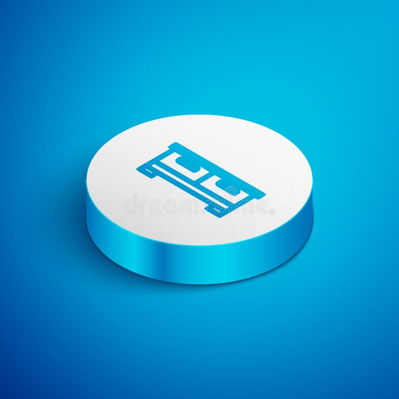 Isometric line Chest of drawers icon isolated on blue background. White circle button. Vector. Isometric line Chest of drawers icon isolated on blue background. White circle button. Vector.