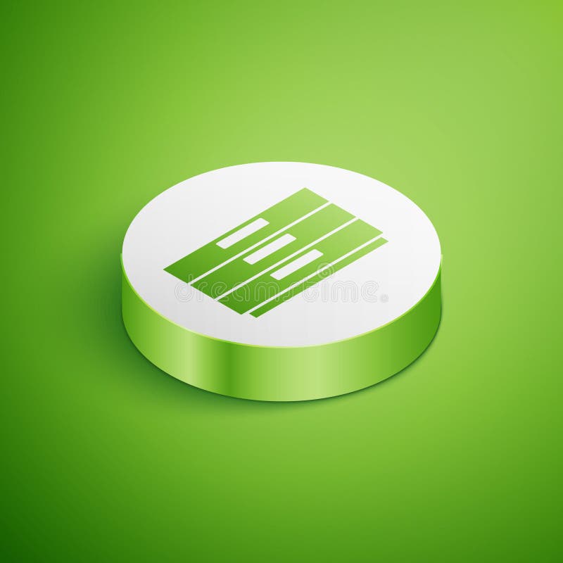 Isometric Chest of drawers icon isolated on green background. White circle button. Vector. Isometric Chest of drawers icon isolated on green background. White circle button. Vector.