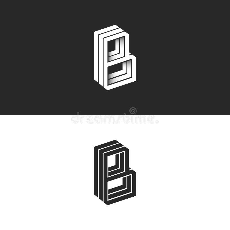 Isometrische Linien geometrisches Formhippie-Monogramm, Schwarzweiss-Emblem der einfachen linearen Typografie, des Logos des Buch stock abbildung Isometrische Linien geometrisches Formhippie-Monogramm, Schwarzweiss-Emblem der einfachen linearen Typografie, des Logos des Buch stock abbildung