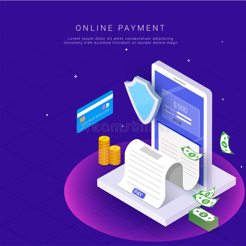 Isometrische, online betaling van app concept Internet-betalingen langs vector illustratie Isometrische, online betaling van app concept Internet-betalingen langs vector illustratie
