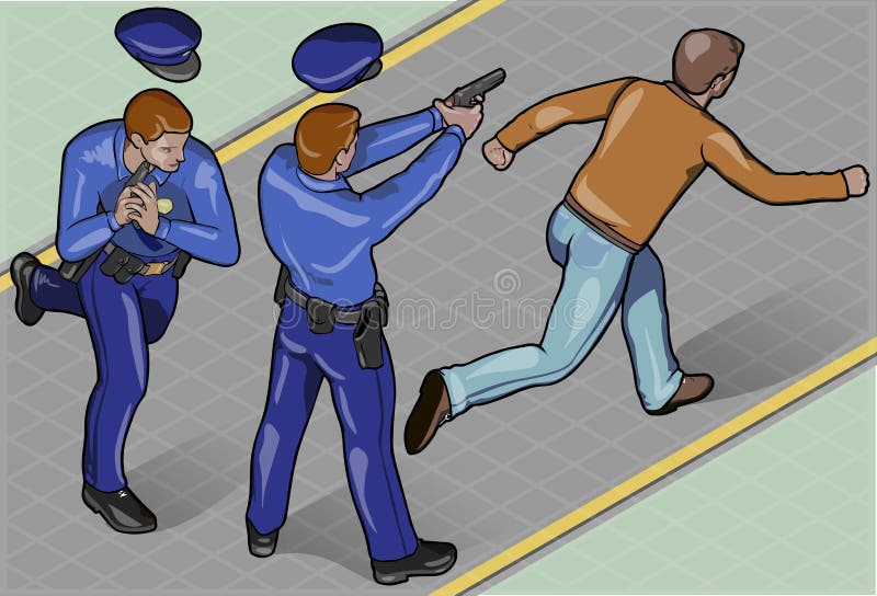 Isometrische Politieagent en Rover stock illustratie Isometrische Politieagent en Rover stock illustratie